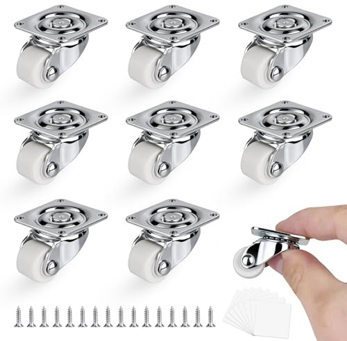 Luxinika 8 Pack Mini Caster Wheels 0.6 Inch Low Profile Swivel Casters, Non-Marks Nylon Little Drawer Rollers Self Adhesive Plate Small Caster Wheels for Furniture, Kitchen Appliances, DIY Projects