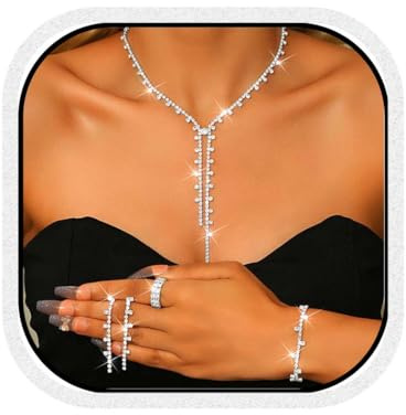 Reaky Ensemble de bijoux de mariée collier en argent et strass, 4 pièces, pour femme. (Argent)