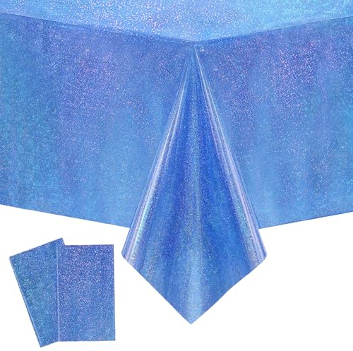 flintronic 2 Pcs Tovaglia Glitter Blu in Plastica, 137 * 274cm, Tovaglia Compleanno, per Feste e Picnic, Compleanni, Matrimoni e Altro