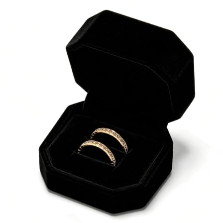 Papten Double Velvet Ring Box Black Octagonal Wedding Ring Box