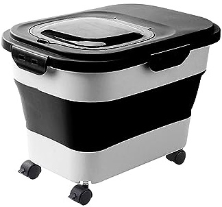 EverPinger Conteneur Stockage Alimentaire Boîte Rangement Nourriture Animaux Bin Céréales Réservoir Pliable en PP avec Couvercle Transparent et roulettes Adapté, Noir