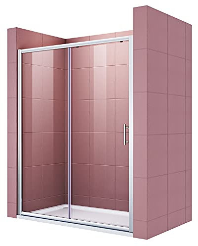 SIRHONA Porte de Douche Coulissante 140x185 cm Réglable Installation Réversible,Verre de Sécurité Trempé de 5 mm1 Porte Fixe + 1 Porte Coulissante