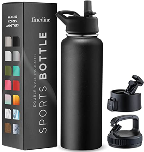 Triple Insulated Stainless Steel Water Bottle with Straw Flip Top Lid - Wide Mouth Cap (750 ML) Water Bottles, Keeps Hot and Cold - Great for Hiking & Biking (Inky Raven Black)