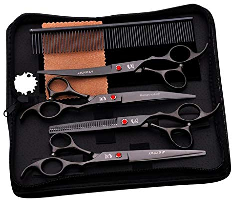 LOVIVER 1Set 7'' Hundehaarschere Fellschere Effilierschere Scharf Ausdünnschere Hunde Pfotenschere 7, Schwarz