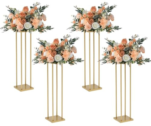 Vincidern 4PCS Gold Flower Stand Centerpiece for Wedding Table Decorations,Metal Flower Stand for Wedding Road Centerpieces, Events, Party (31.5in Tall)