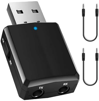 iJiZuo Adattatore Bluetooth USB 3 in 1, 5.0 Trasmettitore Ricevitore con 3.5mm AUX Wireless Audio Bluetooth, USB Adattatore Bluetooth, per TV PC Altoparlanti Auto-Nero