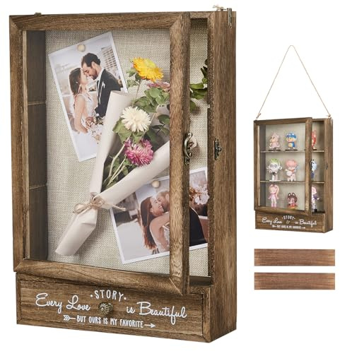 AW BRIDAL 11X16 Large Shadow Box Picture Frames Deep Shadow Boxes Display Cases with Removable Shelves and Drawers, Brown Wooden Memory Boxes for Keepsakes with Slot Christmas Decorations Gifts