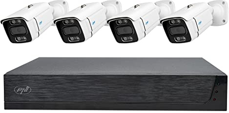 Kit de videovigilancia PNI House IPMAX PoE 3LR, NVR con 4 Puertos PoE y 10 en Red,y 4 cámaras de 3MP, Exterior