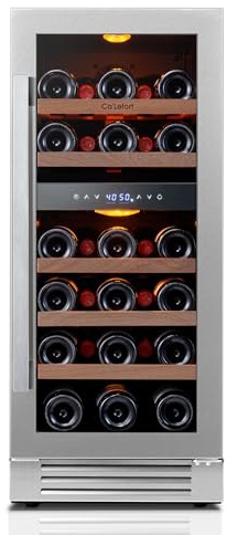 Ca'Lefort 15 Inch Wine Fridge, 28 Bottle Wine Cooler Refrigerator, 40-65°F Wine Refrigerator Glass Door, 3 LED Dual Zone Wine Fridge, Built-in or Freestanding Fridge for Home/Bar/Kitchen (3.0 cu.ft)