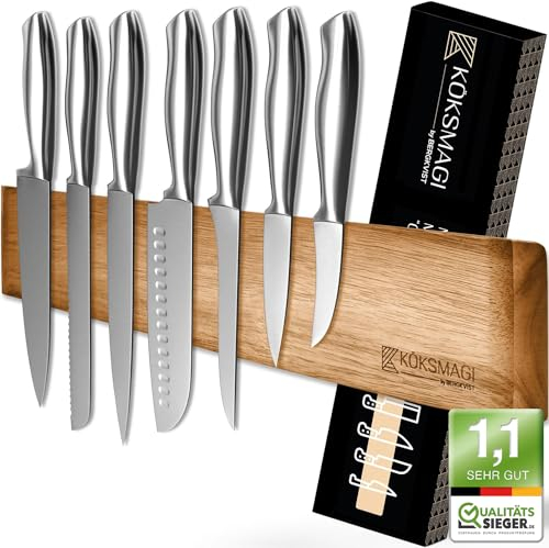 KÖKSMAGI® Barre magnetique pour couteaux OSKAR (50 cm) - porte couteaux en bois avec aimant extrêmement puissant pour couteaux lourds - avec accessoires pour coller & percer