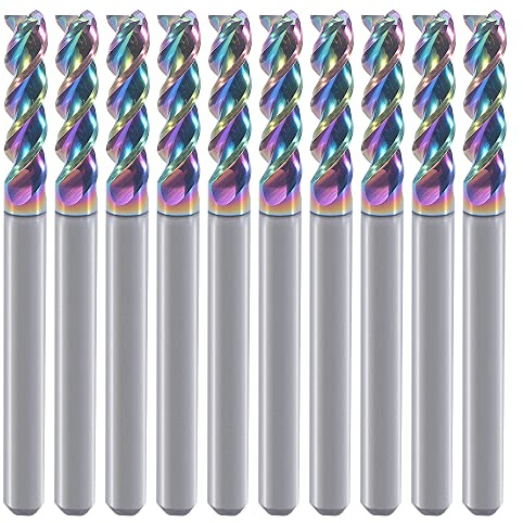 Lot de 10 fraises carrées 1/8 en carbure de tungstène pour applications en cuivre aluminium, 3 flûtes, diamètre de coupe 1/8, tige 1/8, revêtement DLC, embouts de fraisage CNC, embouts de fraisage