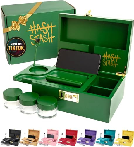HASHSTASH OG Large Bamboo Storage Box with Combination Lock & 3 Jars
