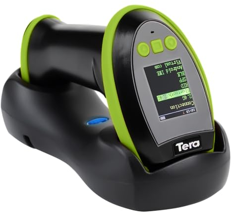 Tera 1D 2D QR Scanner di codici a barre con schermo di configurazione digitale e tastiera, scansione rapida, compatibile con connessione Bluetooth 2.4G senza fili e cavo USB, codice HW0009 Verde