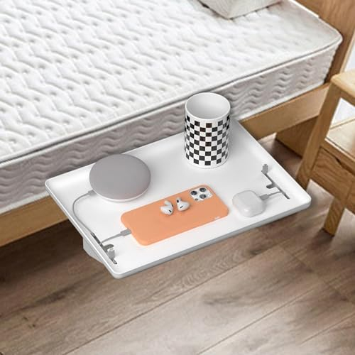 MENAYODA Nachttisch-Tablett, Klappbares Nachttischregal mit Clip zum Organisieren, Hochbett-Nachttisch-Organizer zum Anklipsen für Studentenwohnheimzimmer (Weiß)
