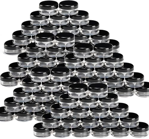 Lot de 150 petites boîtes vides de 3g - En plastique transparent avec bouchon à vis - Pour baume à lèvres, lotion, cosmétiques (Noir)