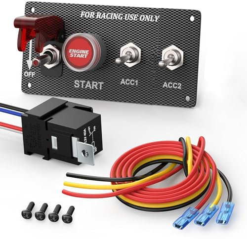 Gebildet 12V 30A 4 en 1 Panneau de Commutateur D'allumage Bouton Poussoir de Démarrage du Moteur de Course Panneau de Commutateurs à Bascule LED avec Relais de Fil pour Camping-Car,Voiture de Course