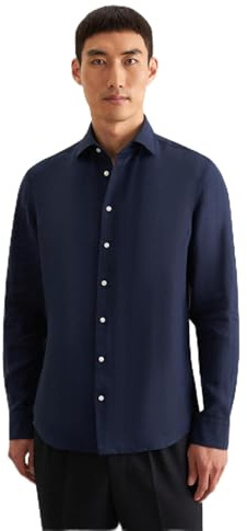 Silkesdekal herr business skjorta – slim fit – mjuk – kent krage – långärmad – 100% linne, blå, 41