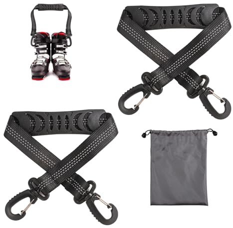 lasuroa 2pcs Ski Boot Carrier Straps with Storage Bag, Portable Ski Carrier Straps Backpack Straps Ski Shoulder Sling Ski Bag Shoulder Strap Skate Leash Roller Skate Leash Ski Snowboard Accessories