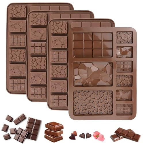 4 Pcs Chocolate Silicone Moulds, 9 Cavity Mix Shape Chocolate Mould, Reusable Mould Silicone Non-Stick, Break Apart Moulds for DIY Various Chocolate, Jelly, Candy