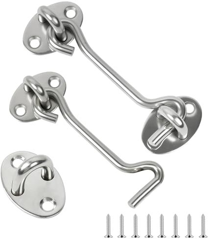 flintronic 2PCS Cerraduras de Gancho para Puerta de Granero, Gancho para Puerta y Pestillo de ojo, Ganchos de Cabina y Pestillo de ojo, para Baño, Ventana, Acero Inoxidable, Plata (4 Pulgadas)