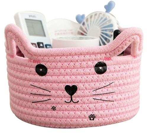 Aufbewahrungskorb Geflochten Baumwollseil,Korb Geflochten Klein,Geflochtener Korb,Aufbewahrungskorb für Baby Spielzeug,Spielzeug Körbe Aufbewahrung (Pink)