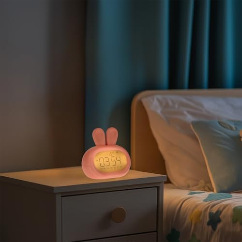 M mimotec - Despertador Infantil con Luz Nocturna Rabbit, Temperatura Cálida 3000K, diseño original, ideal para uso infantil con acabado Rosa. LM9205