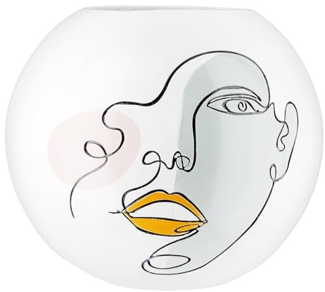 Casablanca - Vaso a sfera Voir in resina artificiale, altezza 21 cm x diametro 25 cm, motivo facciale, colore: bianco