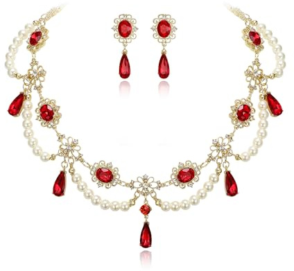 Clearine 1920s Costume Jewellery Set for Women, Vintage Multilayer Simulated Pearl Crystal Necklace Bracelet Earrings Set for Cosplay Party Accessories