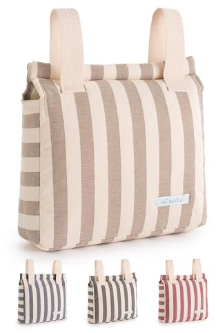 mi bollito – Baby Trolley Bag | New Collection | Universal Stroller Bag with Click Closure | Lightweight, Practical and with Large Capacity | Stripe Design., beige, 35x35x12 cm