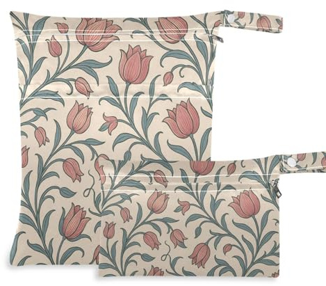 KLL Borsa bagnata lavabile per bambini, confezione da 2 pezzi essenziali da viaggio per volare con manici per piscina, viaggi (William Morris tulipani Wallpaper)