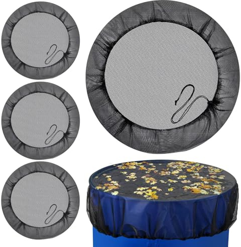 4 unidades de red para barriles de lluvia, 95 cm, cubierta con cordón, red ajustable para barril de lluvia, mosquitos, red de protección resistente a la intemperie para protección contra hojas e