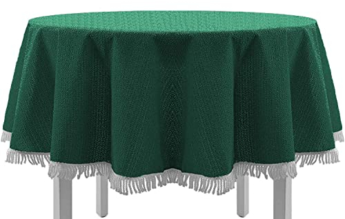 EXKLUSIV HEIMTEXTIL Gartentischdecke mit Fransen Tischdecke Classic Outdoor PVC Weichschaum rutschhemmend für Garten, Balkon, Terrasse 140x180 cm oval grün