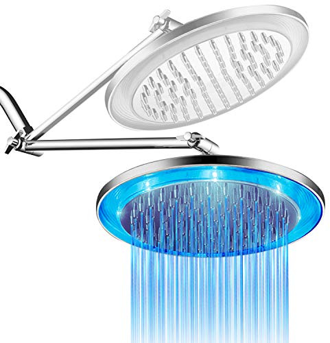 HotelSpa Giant 10 Rainfall Color-Changing LED Shower Head and FREE 11 Inch Solid Brass Height/Angle Adjustable Extension Arm
