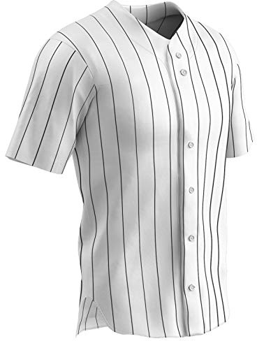 CHAMPRO Ace polyester knapp främre baseballtröja, vuxen X-laddare, vit, svart stift
