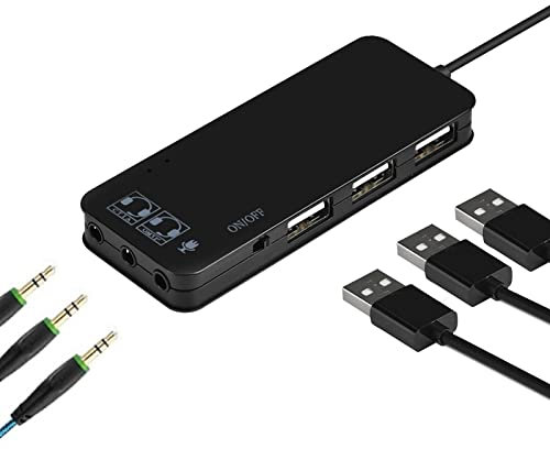 External Sound Card, USB Audio Adapter with 2 x Headphone and 1x Microphone Jack, 3 x USB 2.0 Stereo Sound Card, for PC, Laptops, Desktops, Tablet, for Ultrabooks