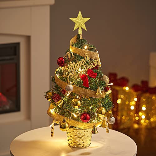 Mini Christmas Tree With LED Lights 45cm Tabletop Christmas Tree With Decorated Gift Boxes for Home Office Bar Home Dining Table Decor