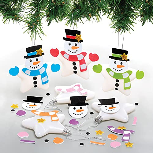 Baker Ross FE921 Kit di Palline di Natale a forma di Pupazzo di Neve Stella - Confezione da 6, Addobbi Natalizi per l'Albero per Bambini da Decorare ed Esporre