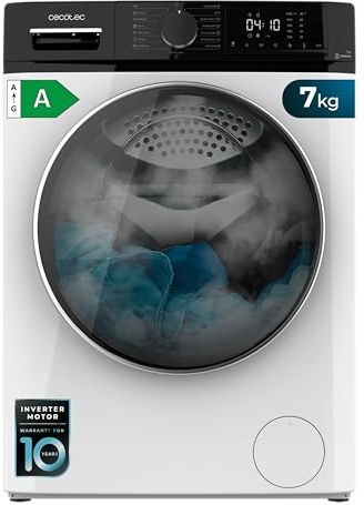 Cecotec Lave Linge Bolero Dresscode 7610 Inverter A; capacité de 7 Kg, 1400 tr/min, Classe A, Avec fonction vapeur, Moteur Inverter Plus, 15 Programmes, Optimise le niveau d'eau et de lavage