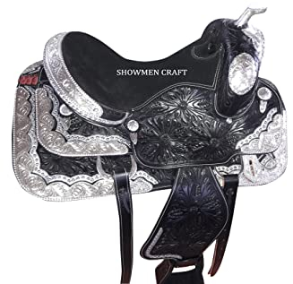 SHOWMEN CRAFT Western Saddle - Conjunto de silla de montar totalmente decorativo con cabecera y llamador de pecho, (15 pulgadas)