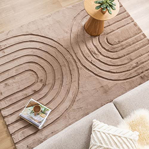 FRAAI | Home & Living Hochflor Teppich - Carvy Arches Taupe - Boho, Modern, Skandinavisch - Wohnzimmer, Kinderzimmer, Schlafzimmer, Babyzimmer - Fellteppich - Carpet