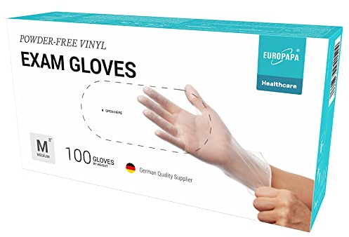 EUROPAPA® 100 Guanti In Vinile Usa E Getta, Senza Lattice, Senza Polvere, In Vinile, Taglie S, M, L & XL (Trasparenza, M)