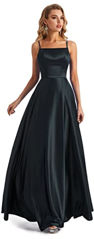 Lecureler Satin Spaghetti Strap Prom Dress Black Size 10