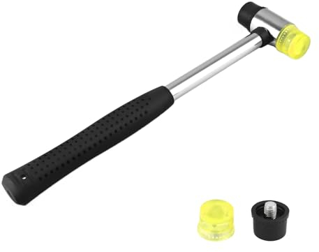 25 mm Martillo de Goma, Martillo suave, Nylon Martillo Con 2 Cabezales de Martillo de Repuesto con Empuñadura de Goma Antideslizante, Para Madera, Plástico, Cuero