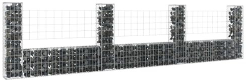 Bulliing U-shape Gabion Basket with 4 Posts Iron 380x20x100 cm,Retaining Stone Basket Fence Panel Cage Barrier Spiral Planter Retaining Wall Galvanised