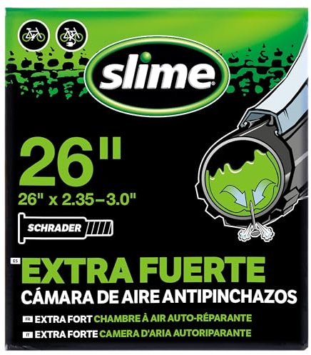 Slime 30096 Fahrradschlauch mit Slime- Pannendichtmittel, selbstdichtend, vorbeugen und reparieren, Schrader-Ventil, 26 x 2.35-3.0