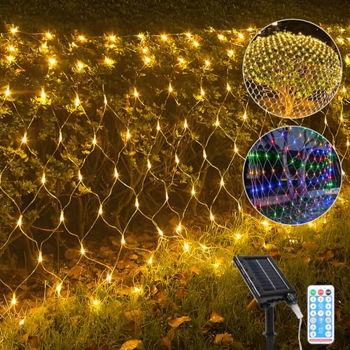 Uggleke ljusnät solenergi 3 x 2 m, 240 lysdioder varmt vitt energibesparande ljusnät med fjärrkontroll, justerbar ljusstyrka, 8 lägen minnesfunktion, IP44, ljuskänslig kontroll