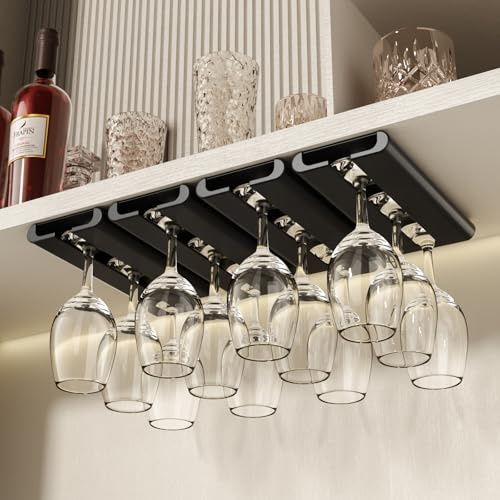 Vaisoeny Vinglashållare, 4-pack glashållare, vinglashållare installation utan borrning, handtag glashylla, vinglashållare hängande för kök och bar (svart)