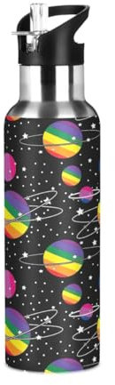 Rainbow Planets LGBT Stainless Steel Water Bottles with Straw Water Bottle with Lid Water Bottles Insulated with Straw