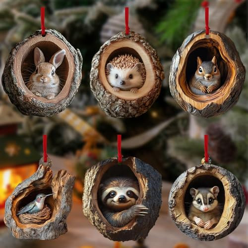 Waschbär Weihnachtsbaum,Tier-Weihnachtsschmuck,Weihnachtsbaumschmuck Eule,Animal Christmas Ornament,2D Acryl Anhänger,Tier Baumschmuck