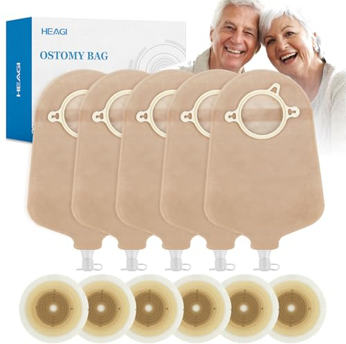 30 PCS Urostomy Bag, Two Piece Ostomy Supplies for Colostomy Ileostomy Stoma Care, Urostomy Supplies, Max Cut 45mm (20 X Colostomy Bags+ 10 X Skin Barrier）